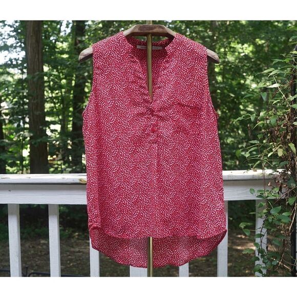 Collective Concepts Red White Polka Dot Sleeveless Blouse - Picture 7 of 7